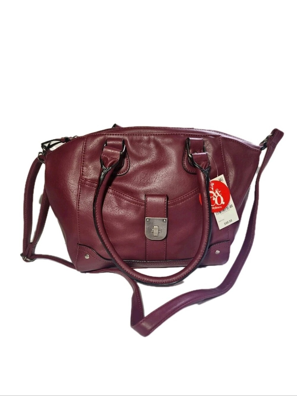 NWT Style & Co Satchel Purse Handbag $98 Berry Maroon Vegan Leather Travel Bag